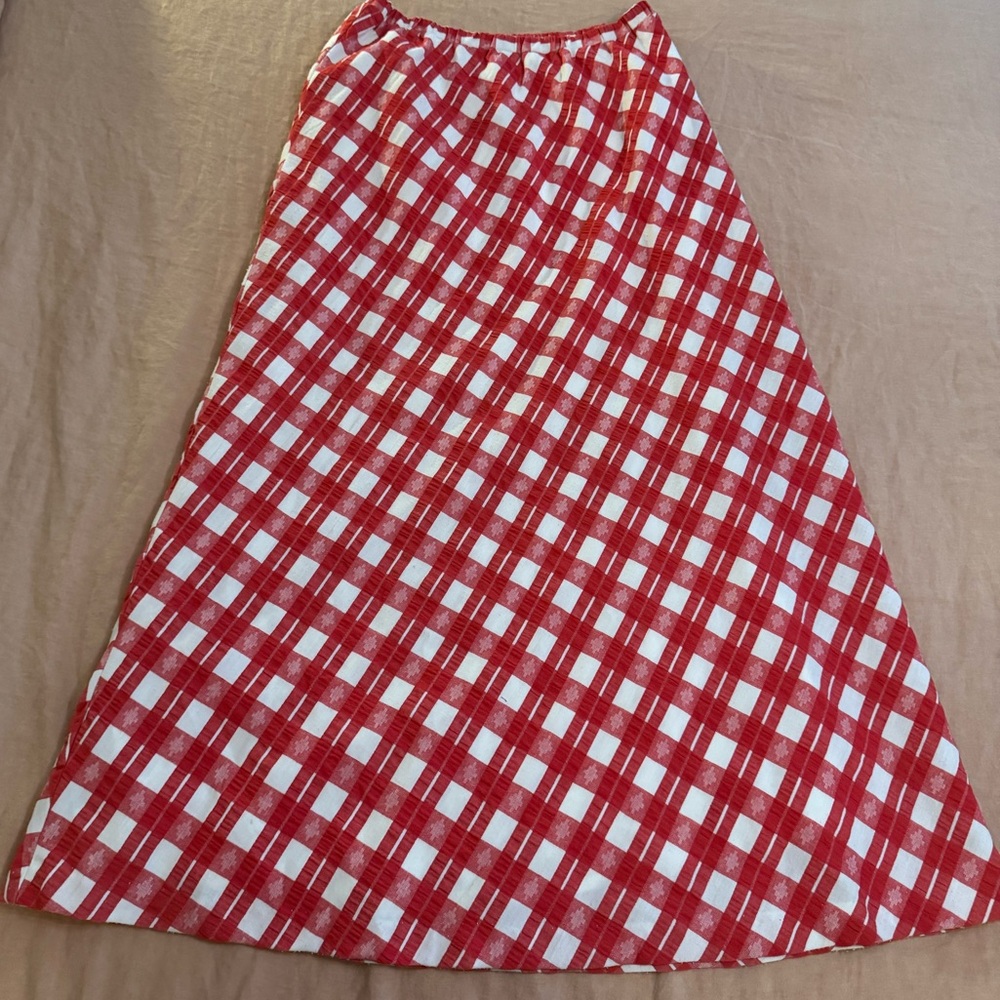 Beverly Paige Checkered Red and White A-Line Skirt